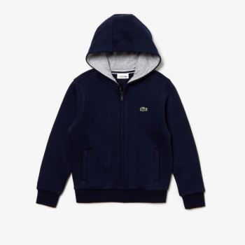 Lacoste SPORT Tennis Zippered Fleece Sweatshirt Dětské - Mikiny Tmavě Blankyt Blankyt / Šedé | CZ-B5